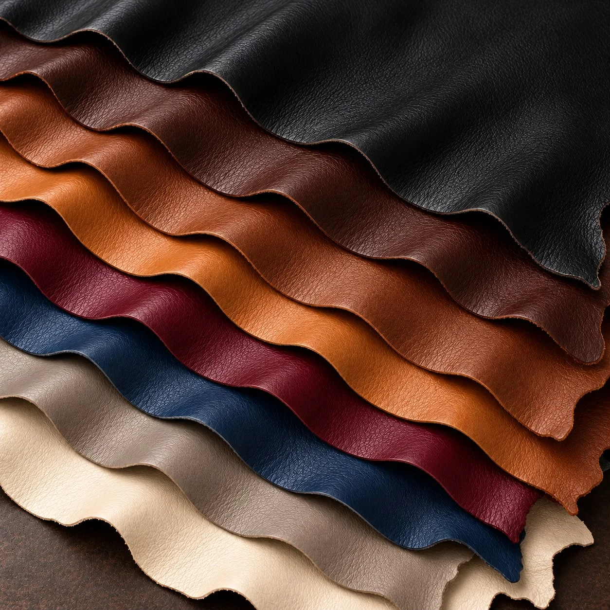 Finished goat leather in a range of example colours