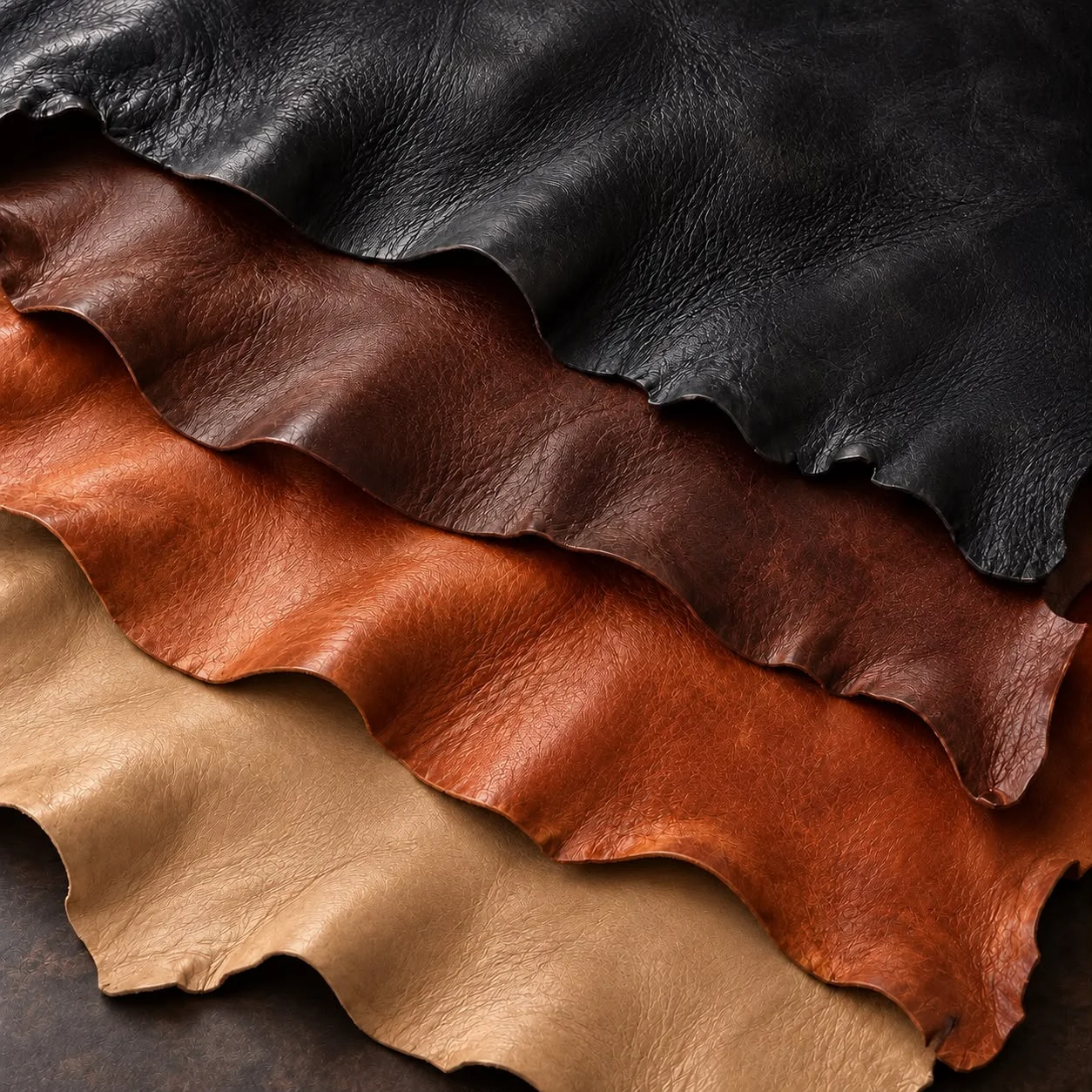 Finished kangaroo leather in a range of example colours